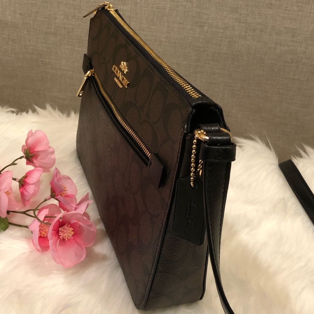 NWT COACH SIGNATURE GALLERY CROSSBODY BROWN/BLACK - Picture 4 of 8